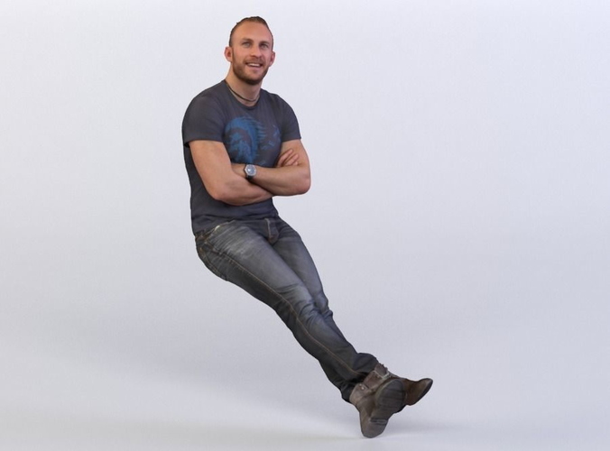 Pierre 001 with dark shirts and jeans sitting