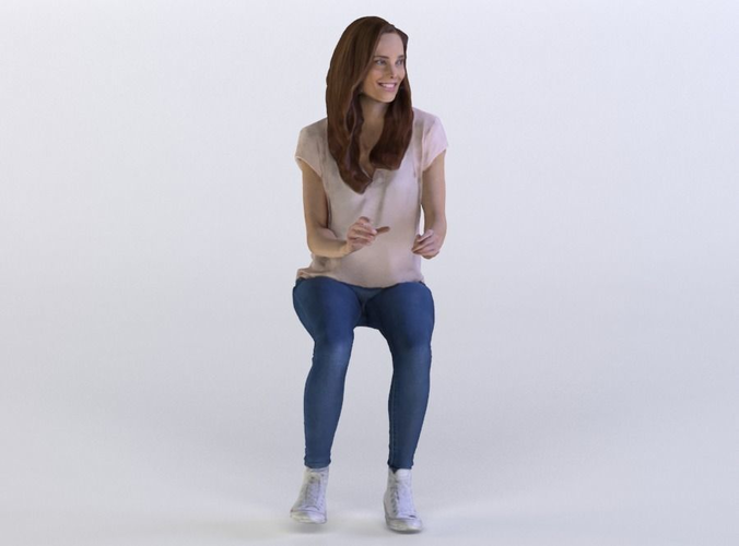 Dark Hair Elizabeth 008 with shirt and blue jeans sitting