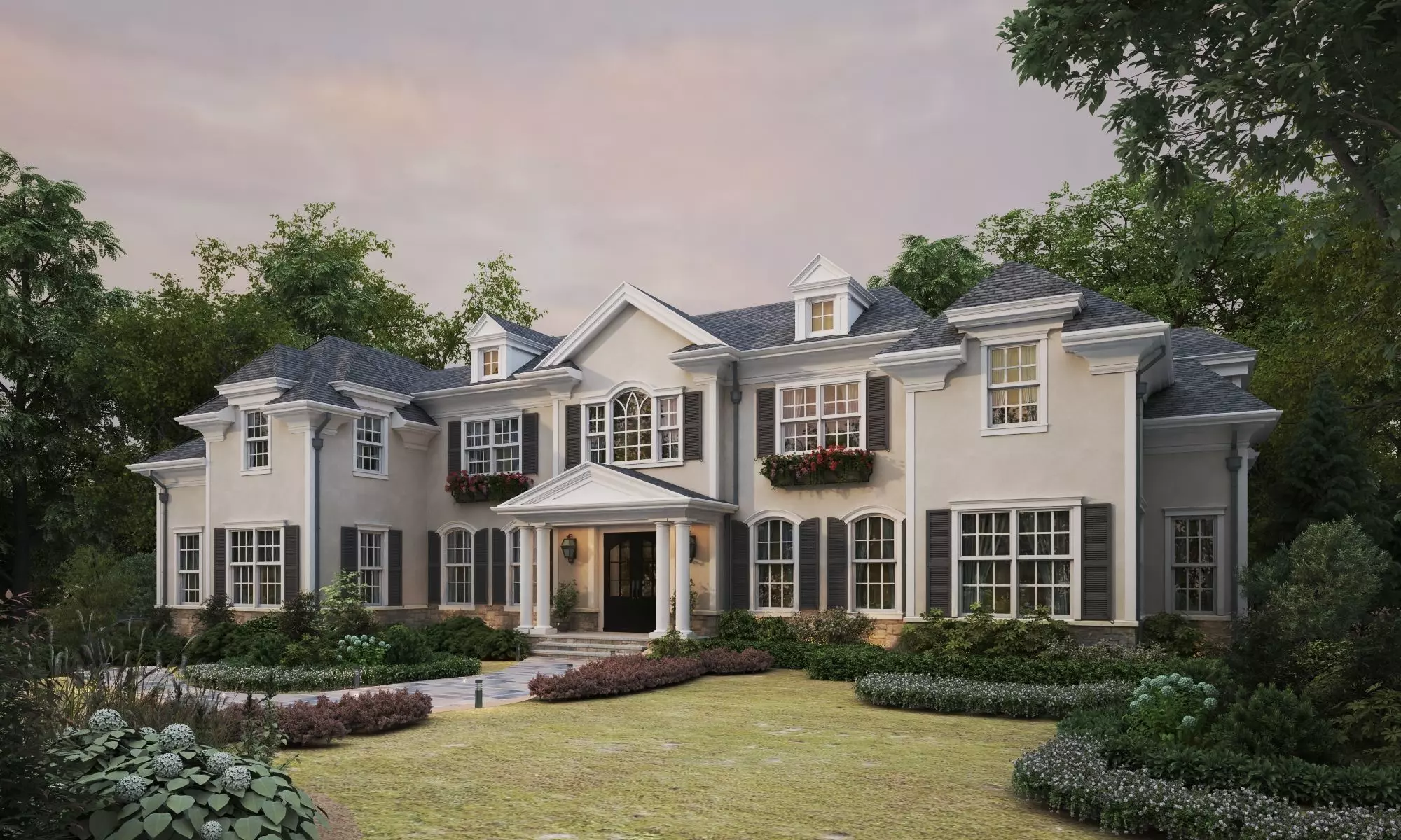 American style luxury villa exterior Low-poly 3D model