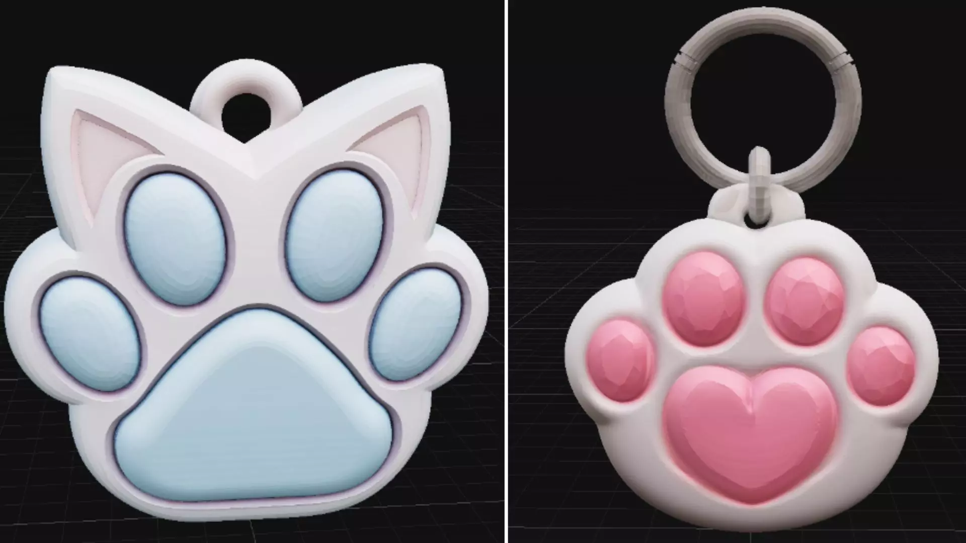 Cat Paw Keychain Two Model Pack Model 3D Print Low-poly 3D model
