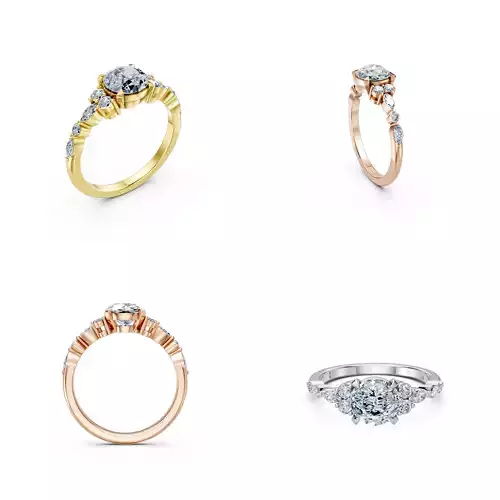 Luxury Multi Side Stone Solitaire Diamond Ring CAD 3DM 3D print model