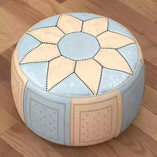 Moroccan Leather Pouffe blue 3D model