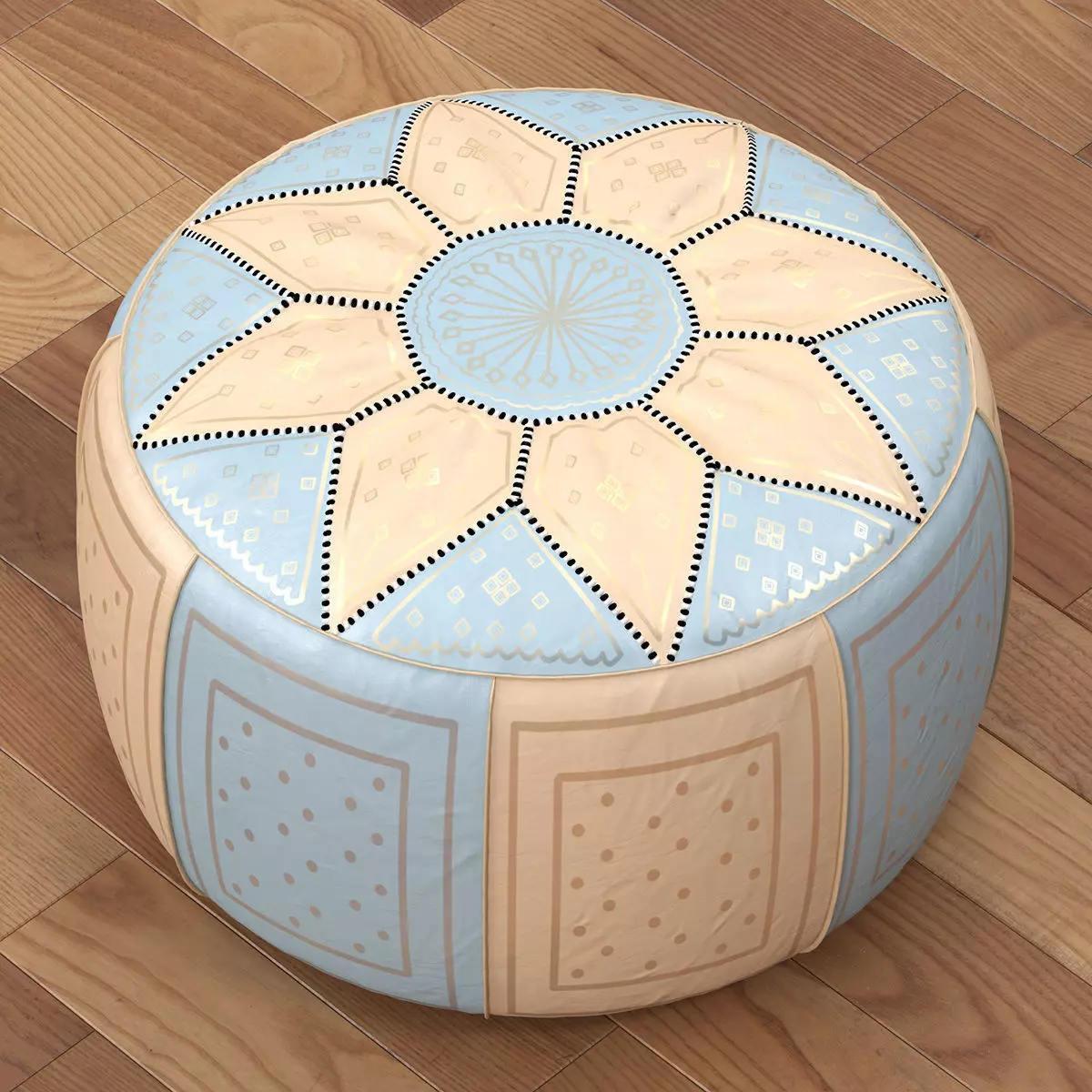 Moroccan Leather Pouffe blue 3D model