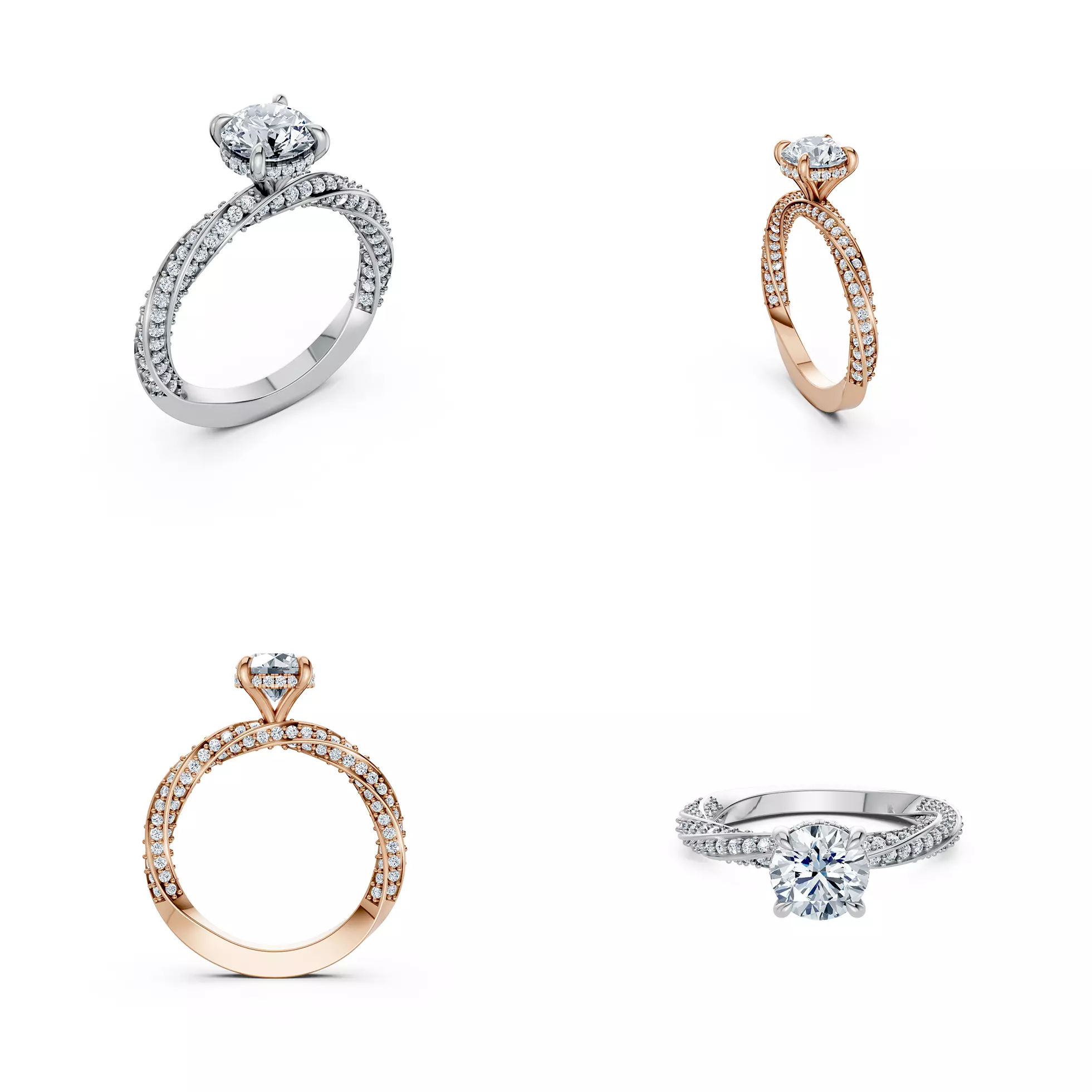 Luxury Double Row Pave Solitaire Ring CAD Model 3DM 3D print model