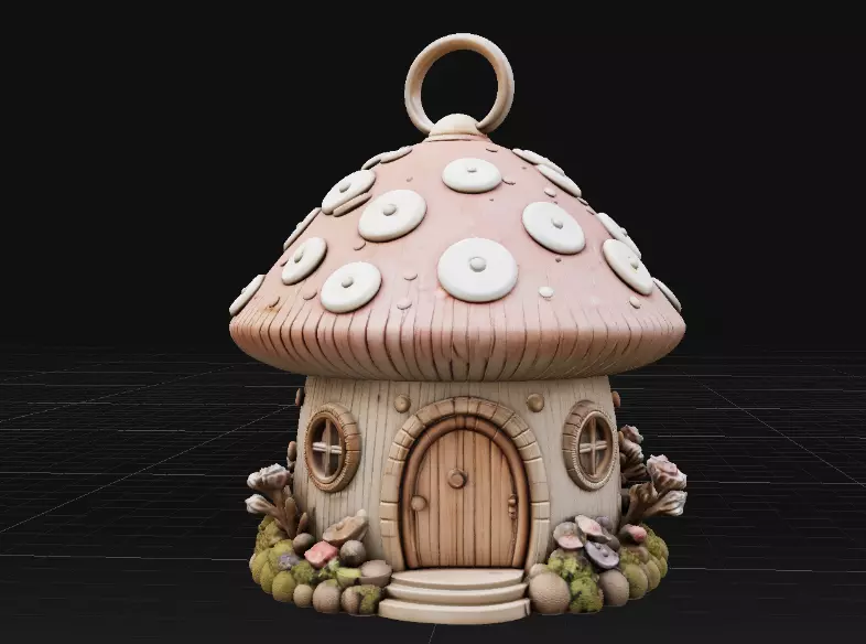 Mushroom House Keychain Fantasy Cottage Mini 3D Print Model 3D print model