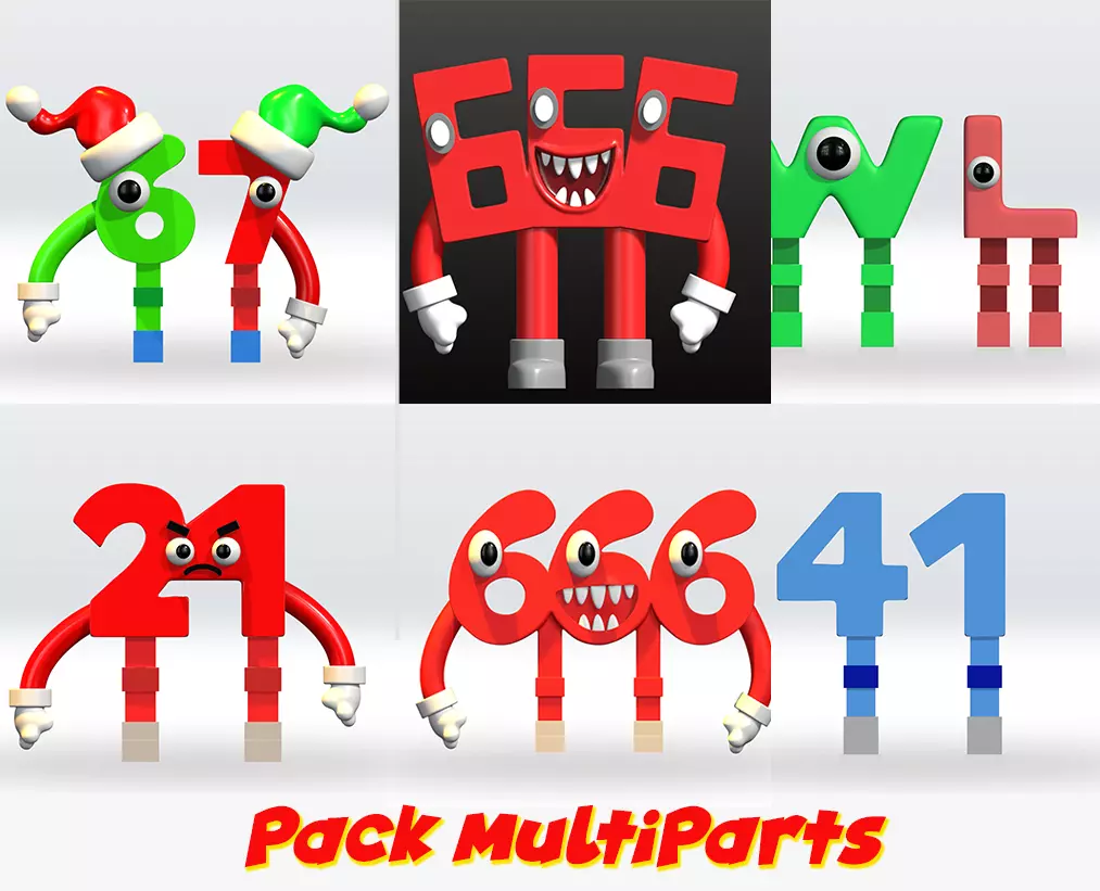 Pack 666 SIX SIX SIX 41 67 W L Brainrot 3D Model STL Multipart 3D print model