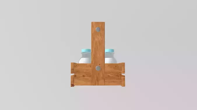 Stylized Low-Poly Milk Bottles with a Wooden Carrier Low-poly 3D model 5