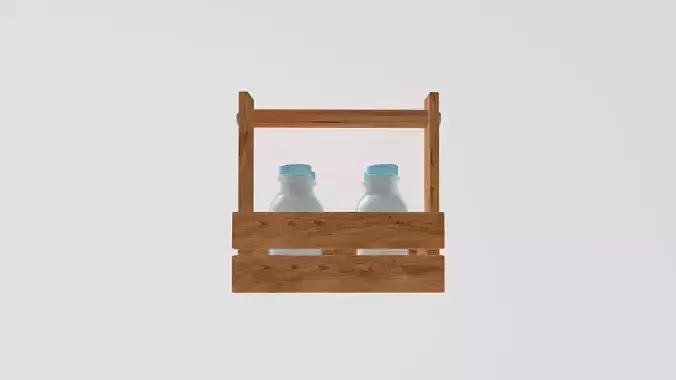 Stylized Low-Poly Milk Bottles with a Wooden Carrier Low-poly 3D model 6