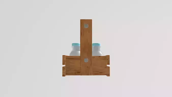 Stylized Low-Poly Milk Bottles with a Wooden Carrier Low-poly 3D model 7