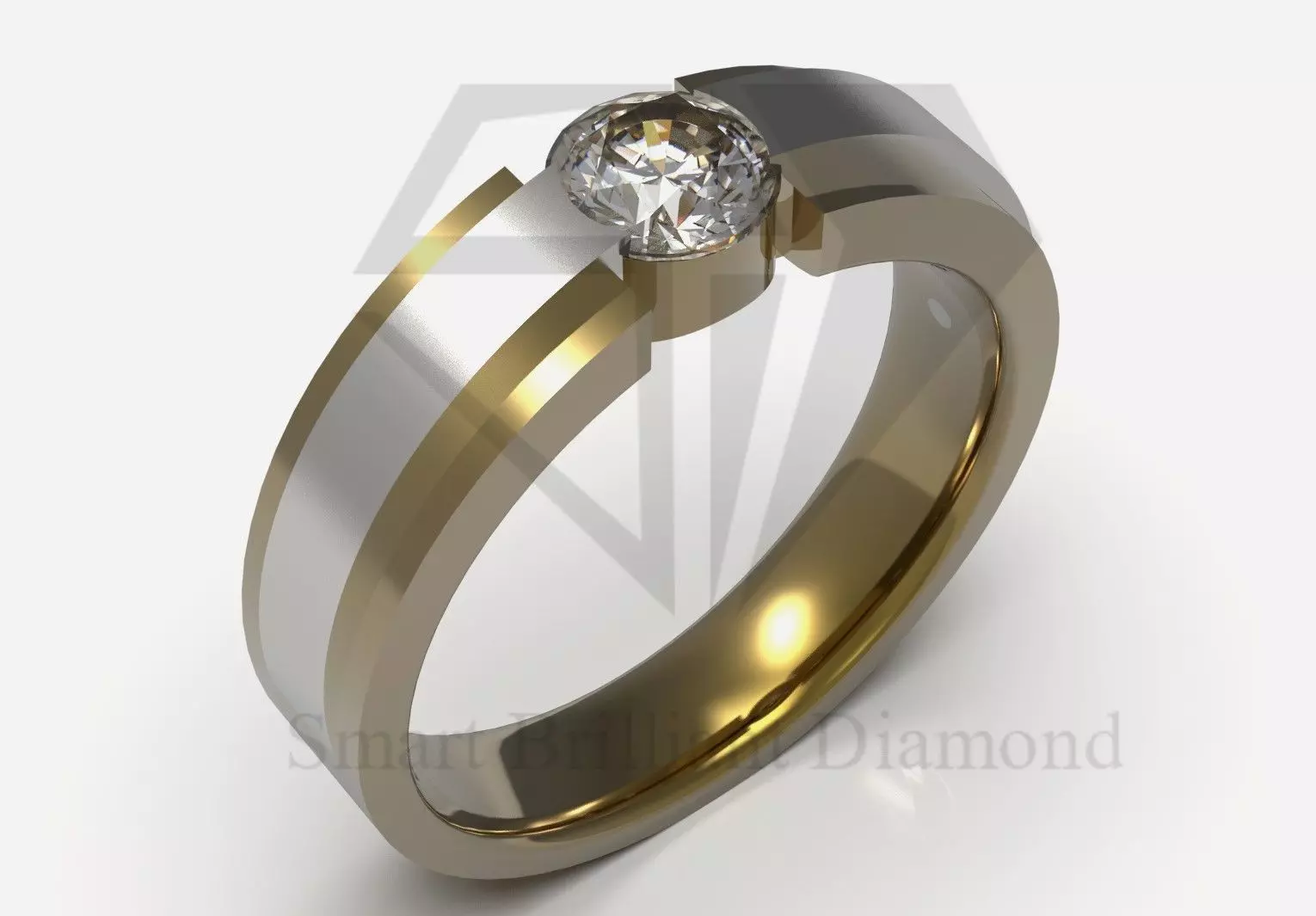 Modern Two Tone Solitaire cad stl Ring model mr0329 3D print model