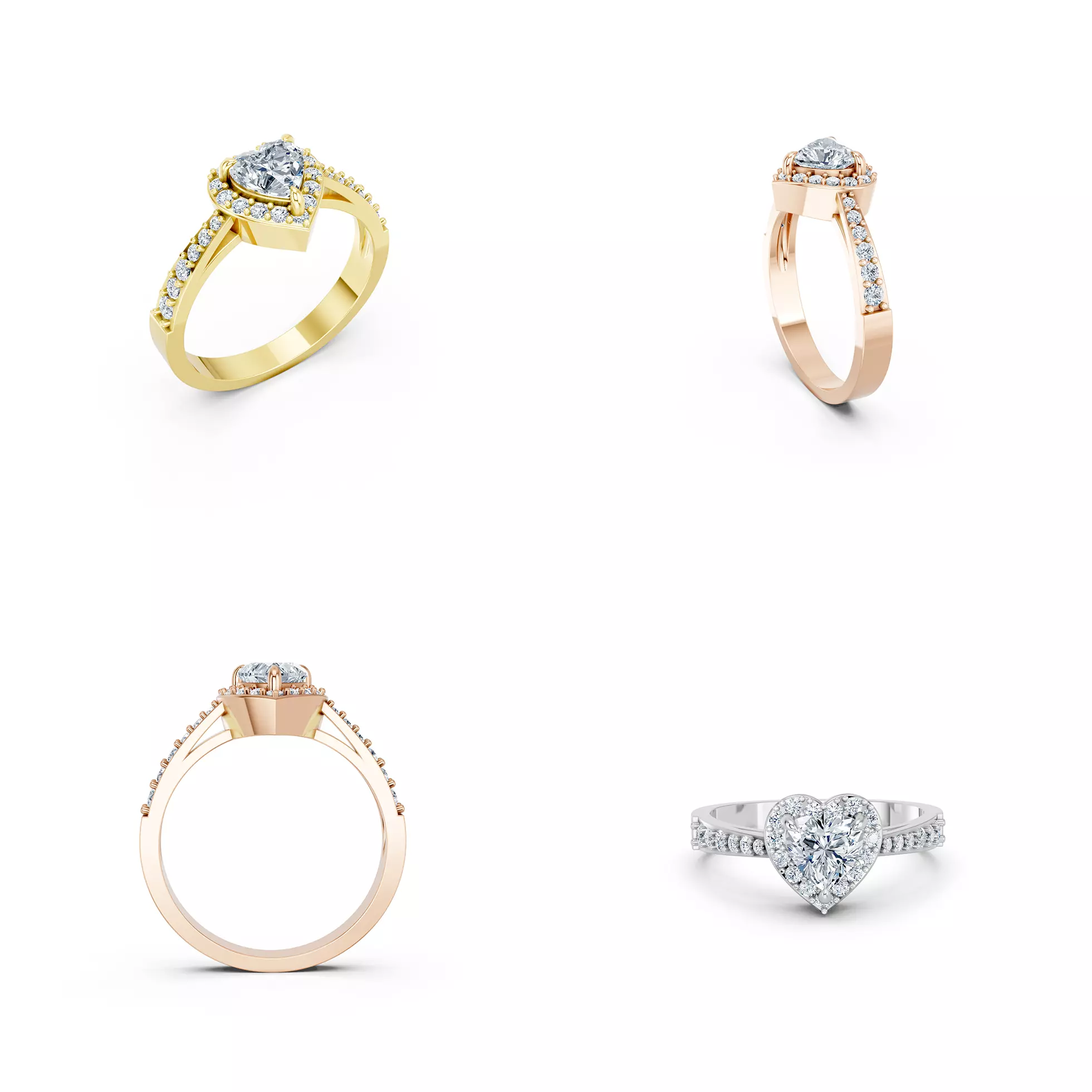 Heart Shape Halo Diamond Ring CAD Model 3DM files 3D print model