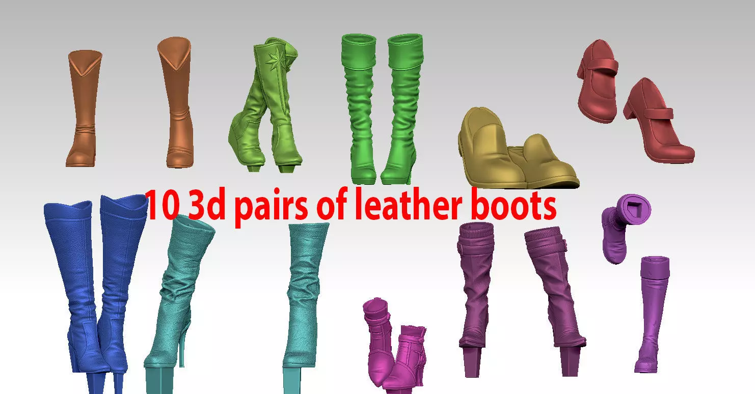 10 3d pairs of leather boots 3D print model
