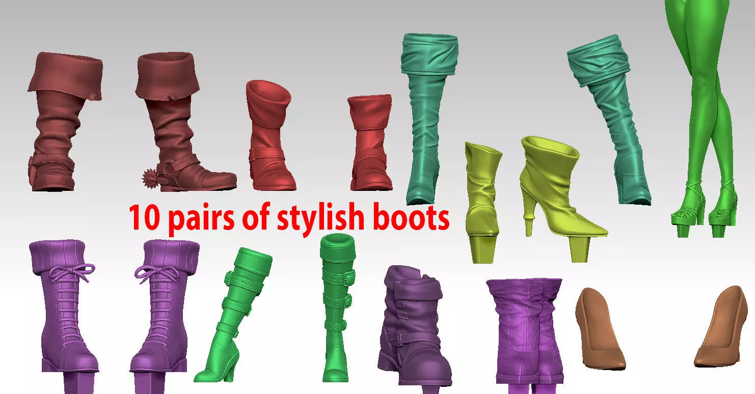 10 pairs of stylish boots 3D print model