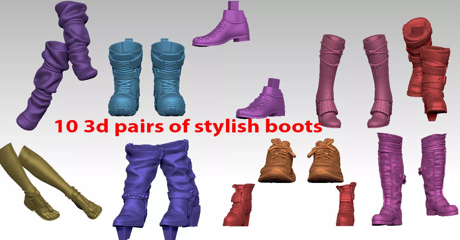 10 3d pairs of stylish boots 3D print model
