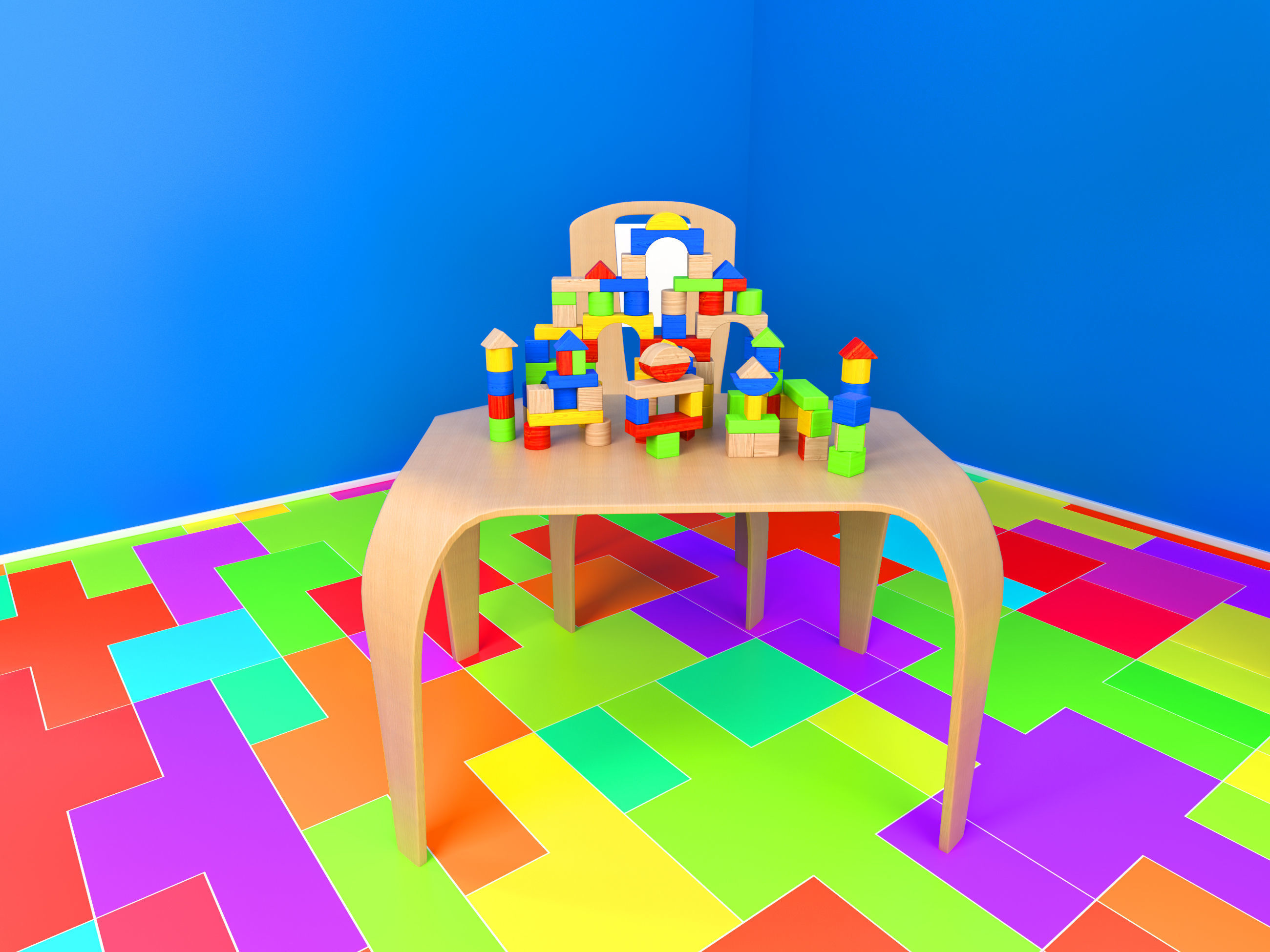 table chair for kids 3D model_4