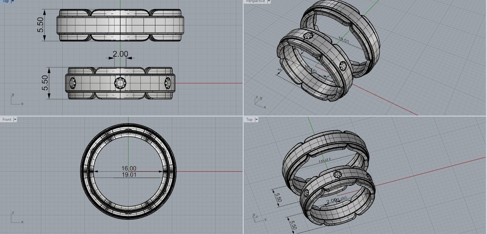 Wedding bands with diamonds 3 3D print model_3