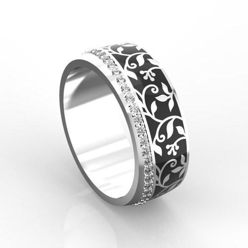 Womans wedding band with enamel 