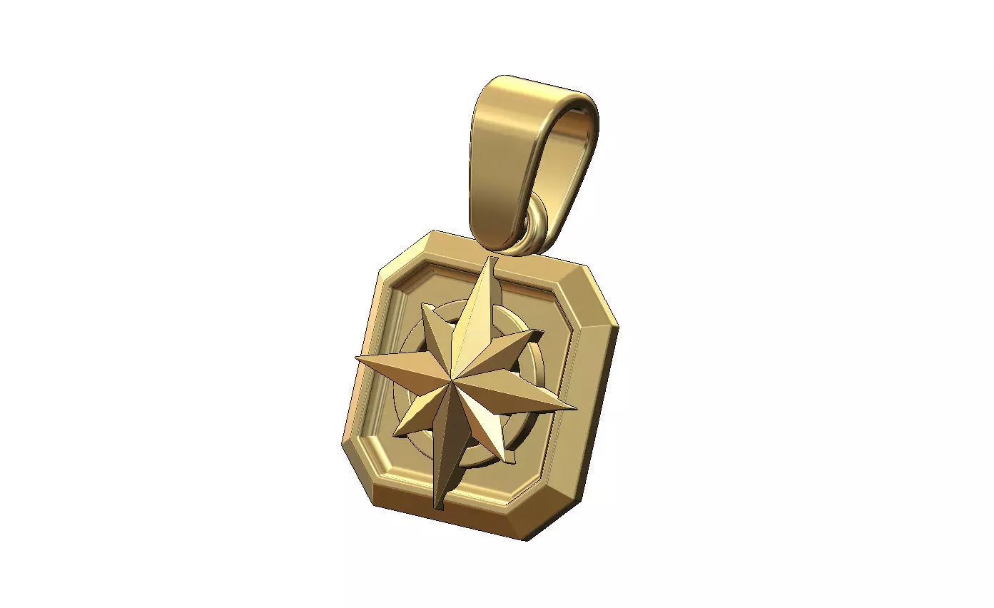 Compass square emerald pendant charm with bail 3D print model