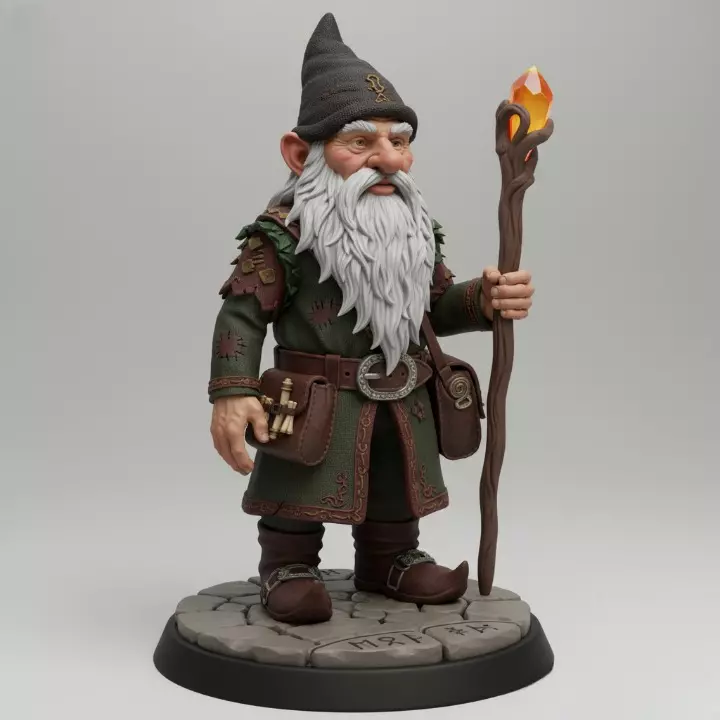 3079 Fairy Tale Gnome Color Full Body Figurine on Base 3D print model