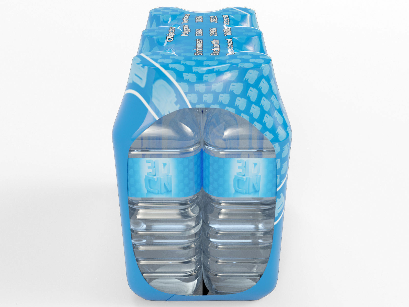 6 Pack shrinkwrapped water bottles 3D model_4