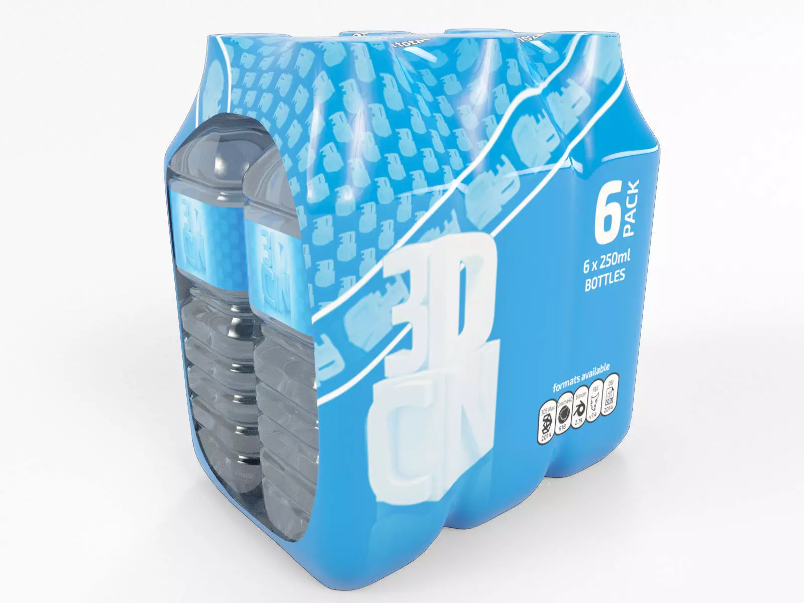 6 Pack shrinkwrapped water bottles 3D model_0