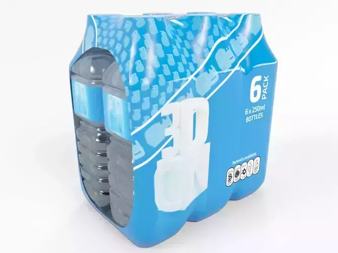 6 Pack shrinkwrapped water bottles 3D model