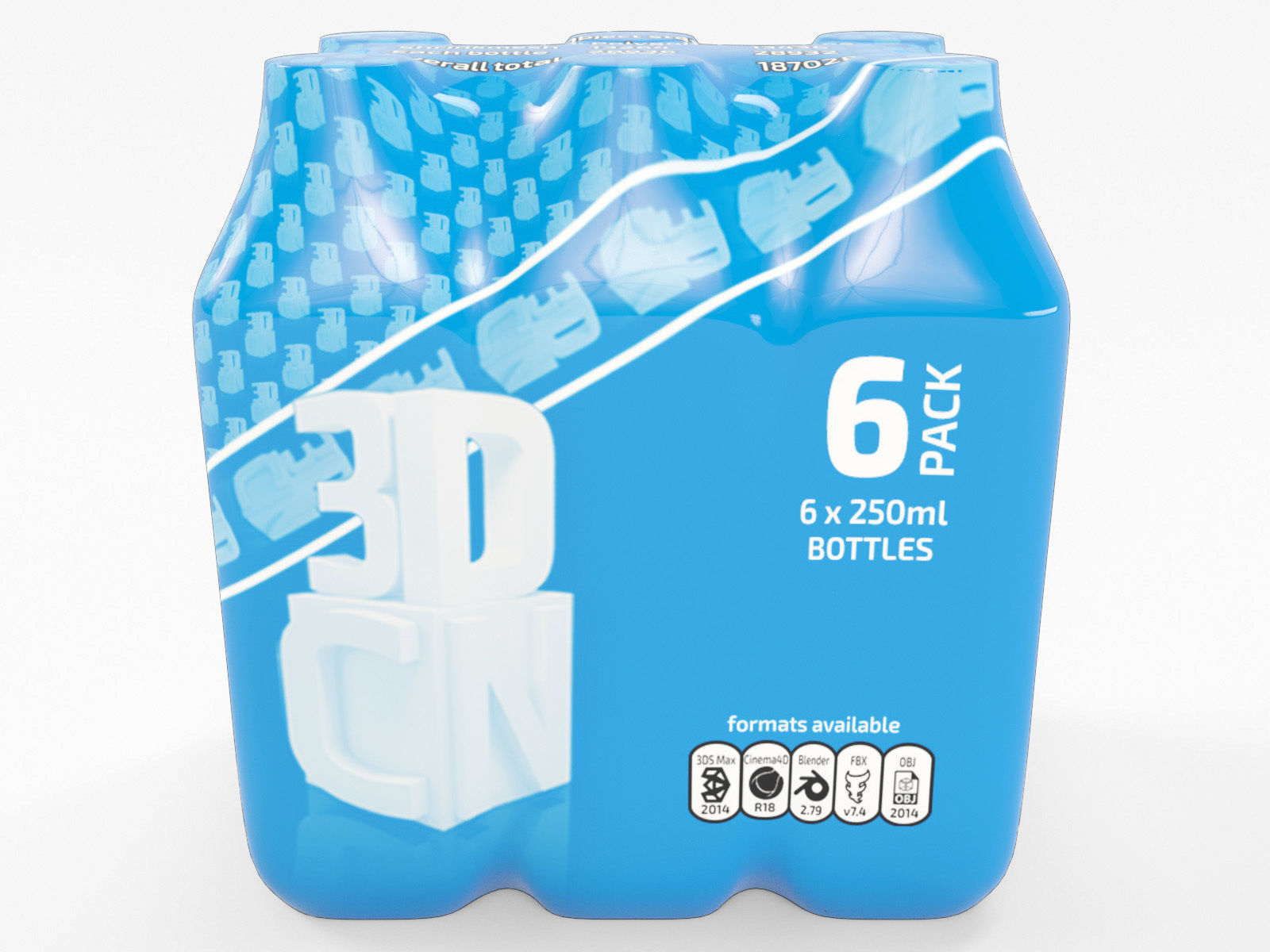 6 Pack shrinkwrapped water bottles 3D model_2