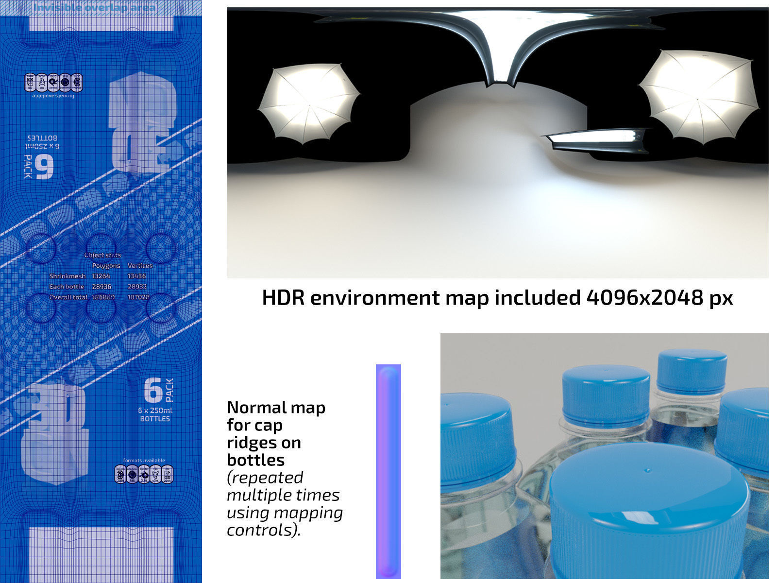 6 Pack shrinkwrapped water bottles 3D model_10