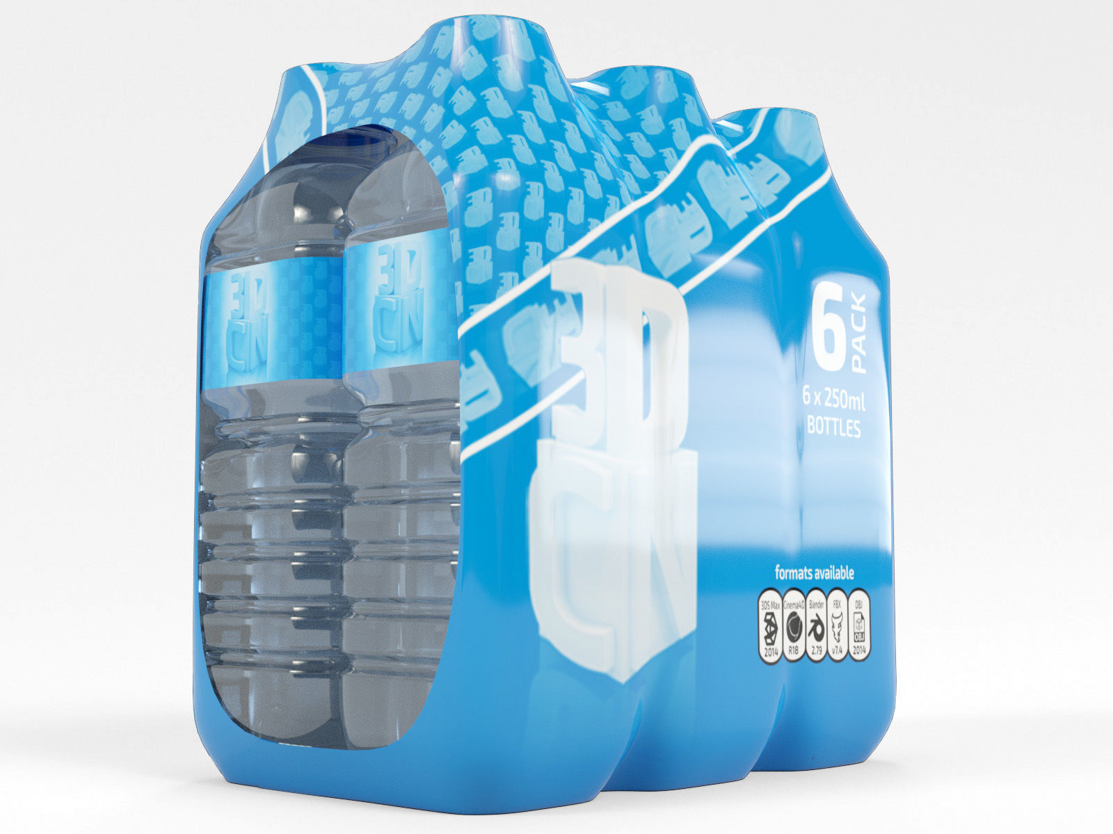 6 Pack shrinkwrapped water bottles 3D model_8