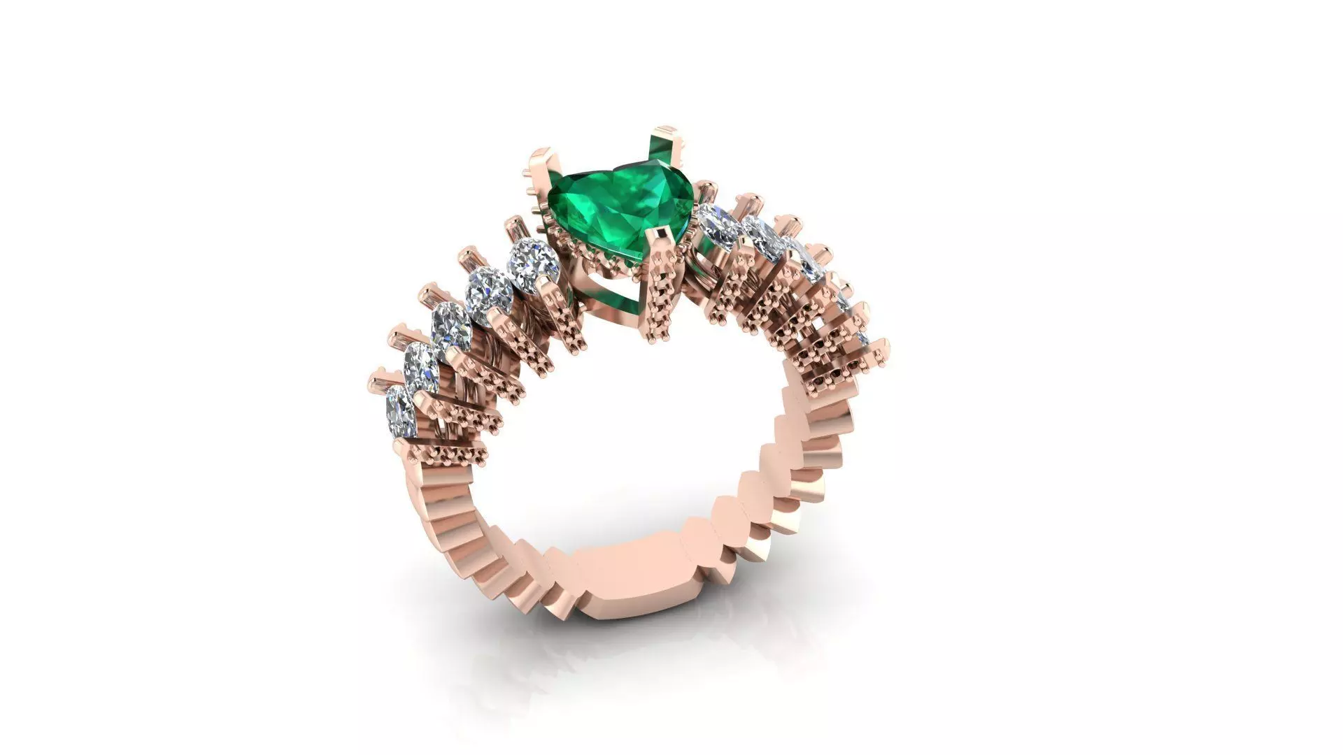 emerald heart and marquise high jewelry ring 3D print model