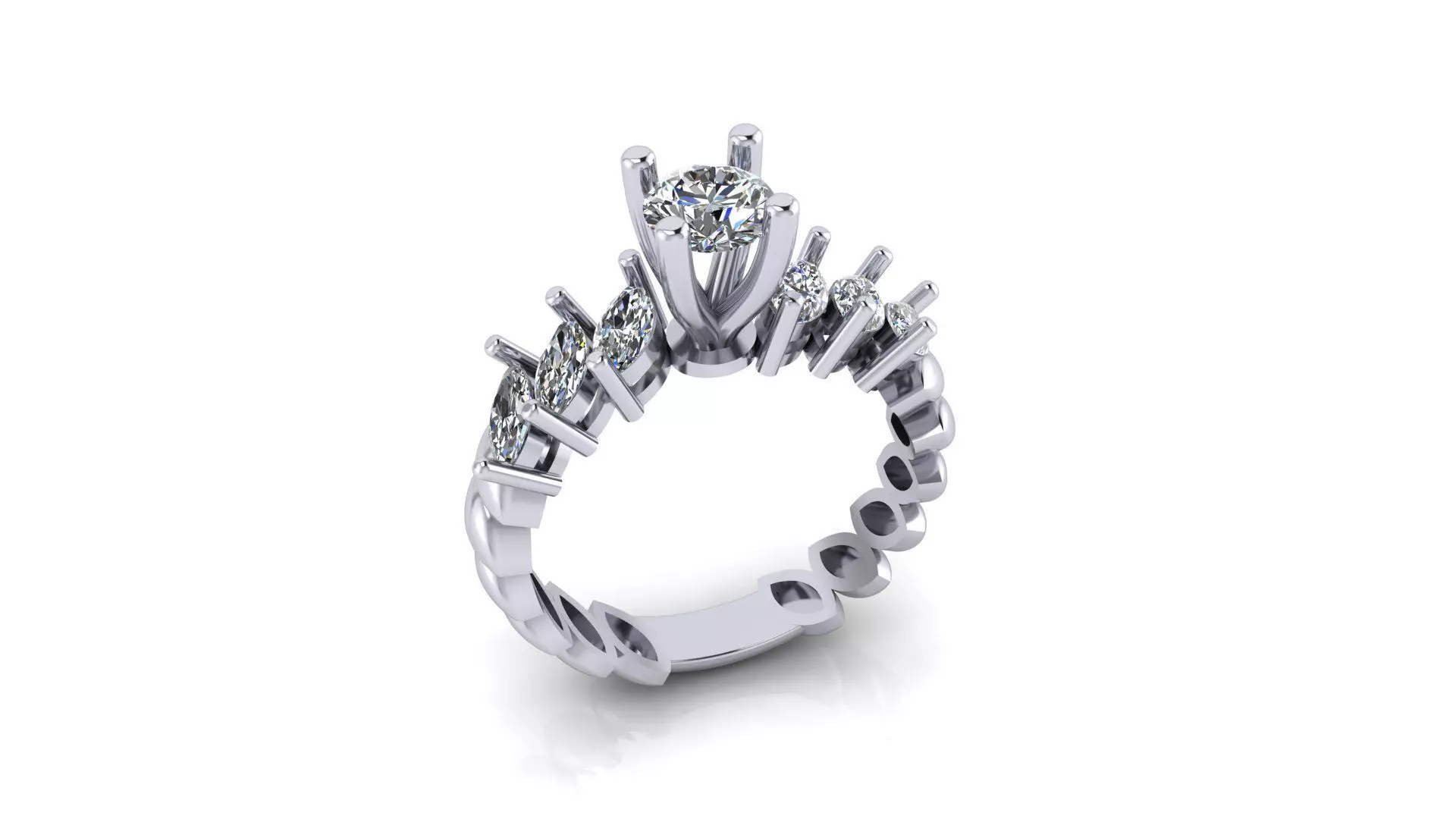 round solitaire and marquise jewelry ring 3D print model