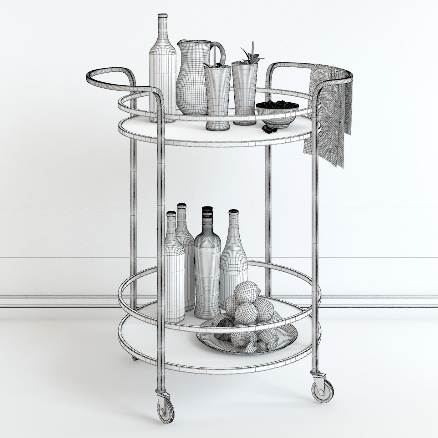 Bar Cart Pottery Barn 3D model_6