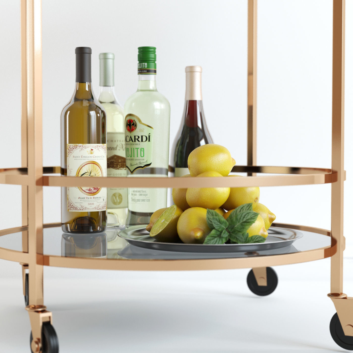 Bar Cart Pottery Barn 3D model_1
