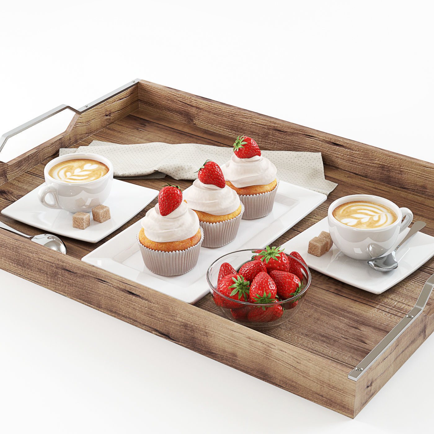 Strawberry Cupcakes and Coffee 3D model_1