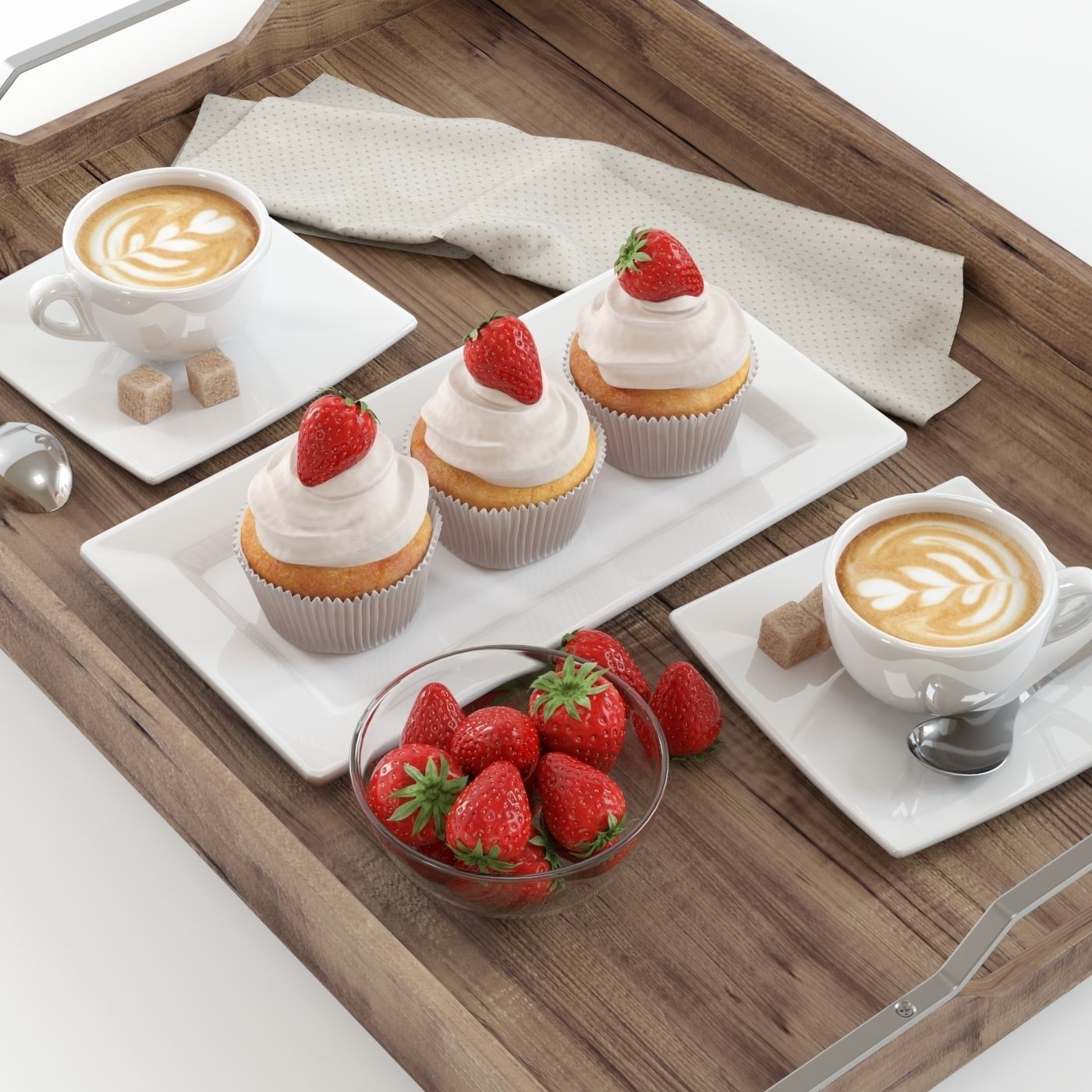 Strawberry Cupcakes and Coffee 3D model_3