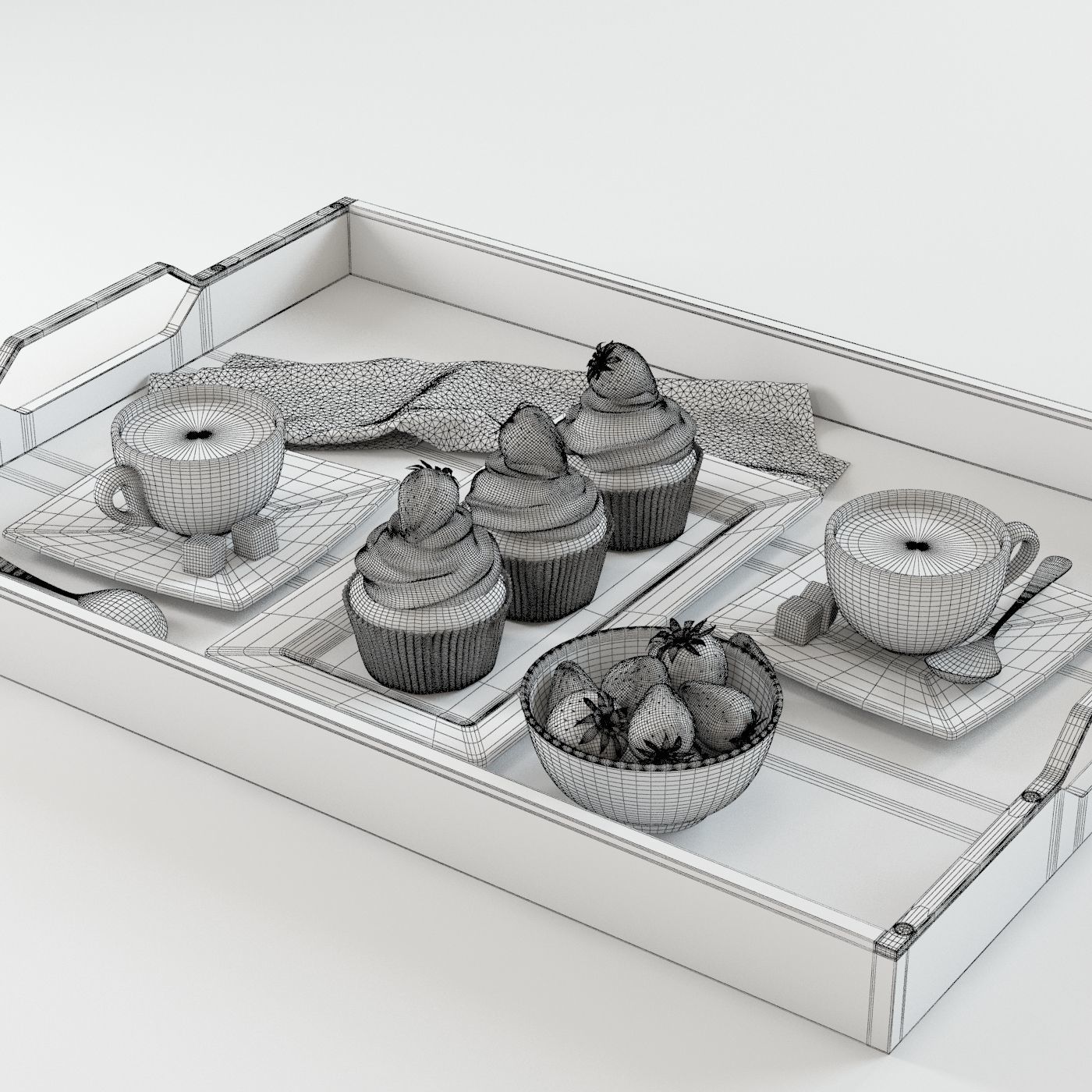 Strawberry Cupcakes and Coffee 3D model_4