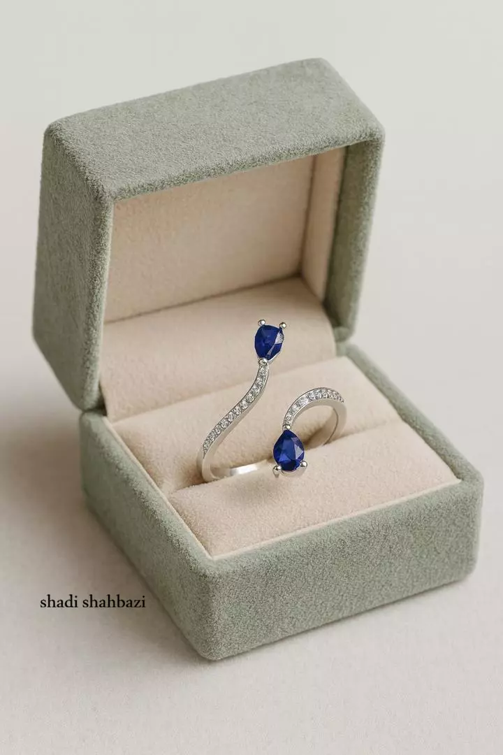 Elegant Open Silver Ring with Blue Pear Stones Free 3D print model
