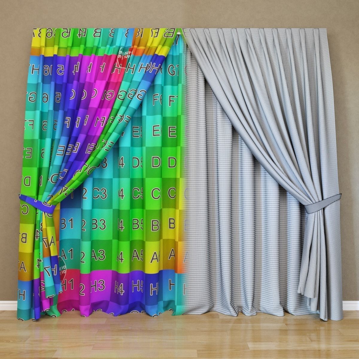 Modern curtain and tulle 3D model_3