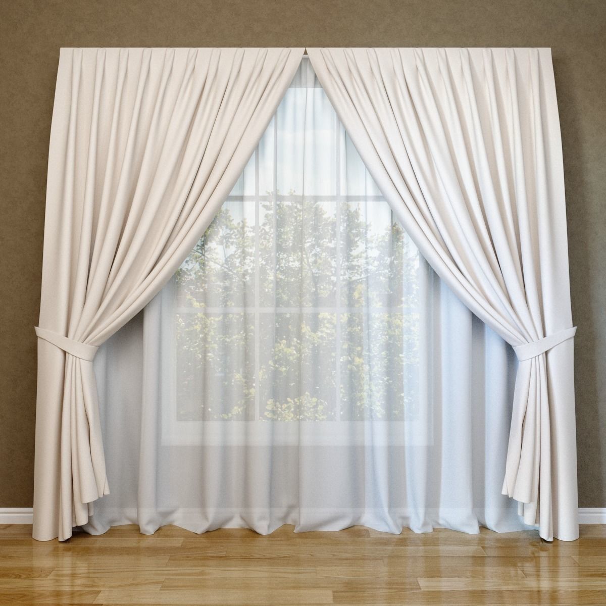Modern curtain and tulle 3D model_2
