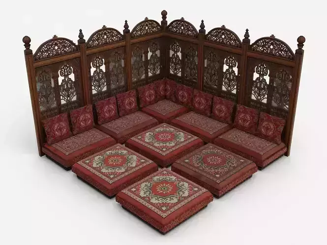 Traditional Arabic Majlis Corner Seating Screen 3D Model Low-poly 3D model