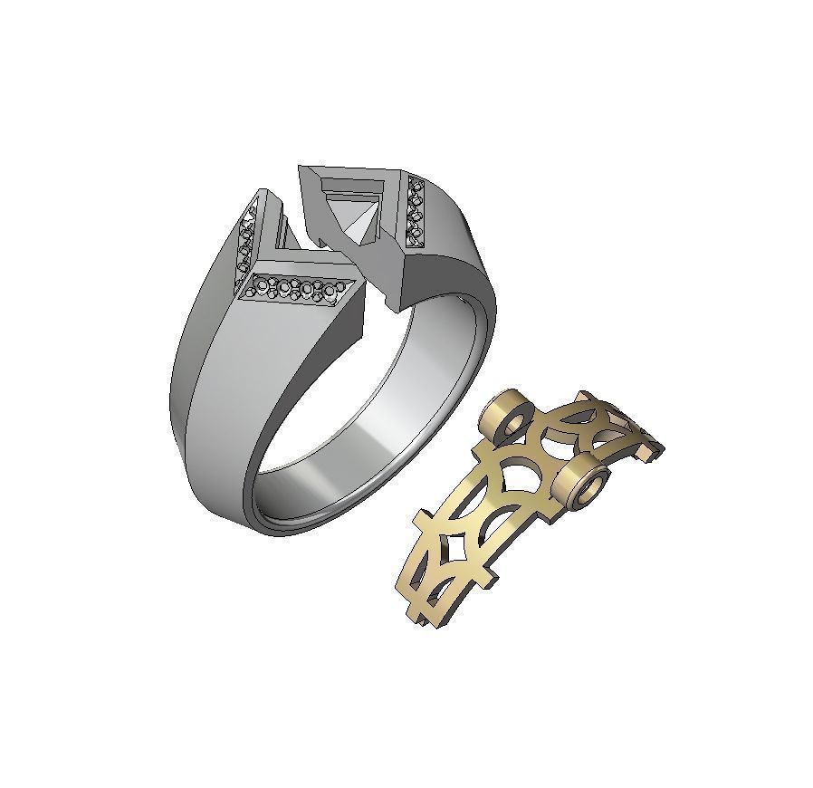 Mens ring with square gemstone 016 3D print model_3