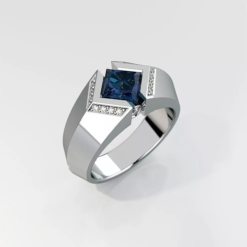 Mens ring with square gemstone 016 3D print model_0