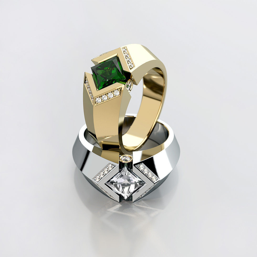Mens ring with square gemstone 016 3D print model_1