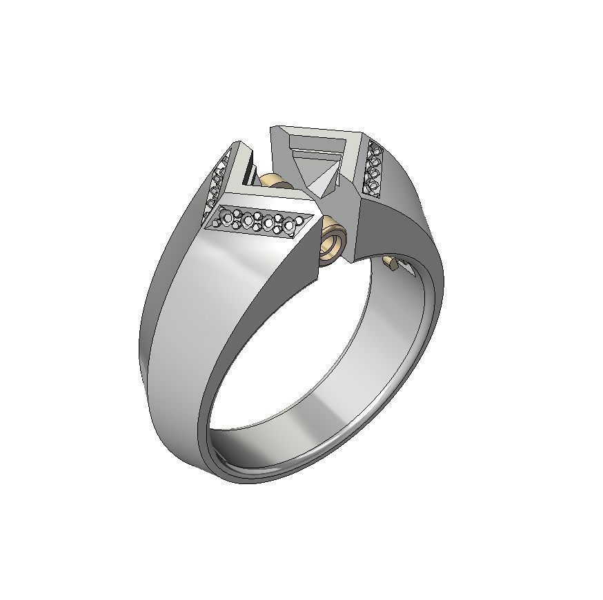 Mens ring with square gemstone 016 3D print model_4