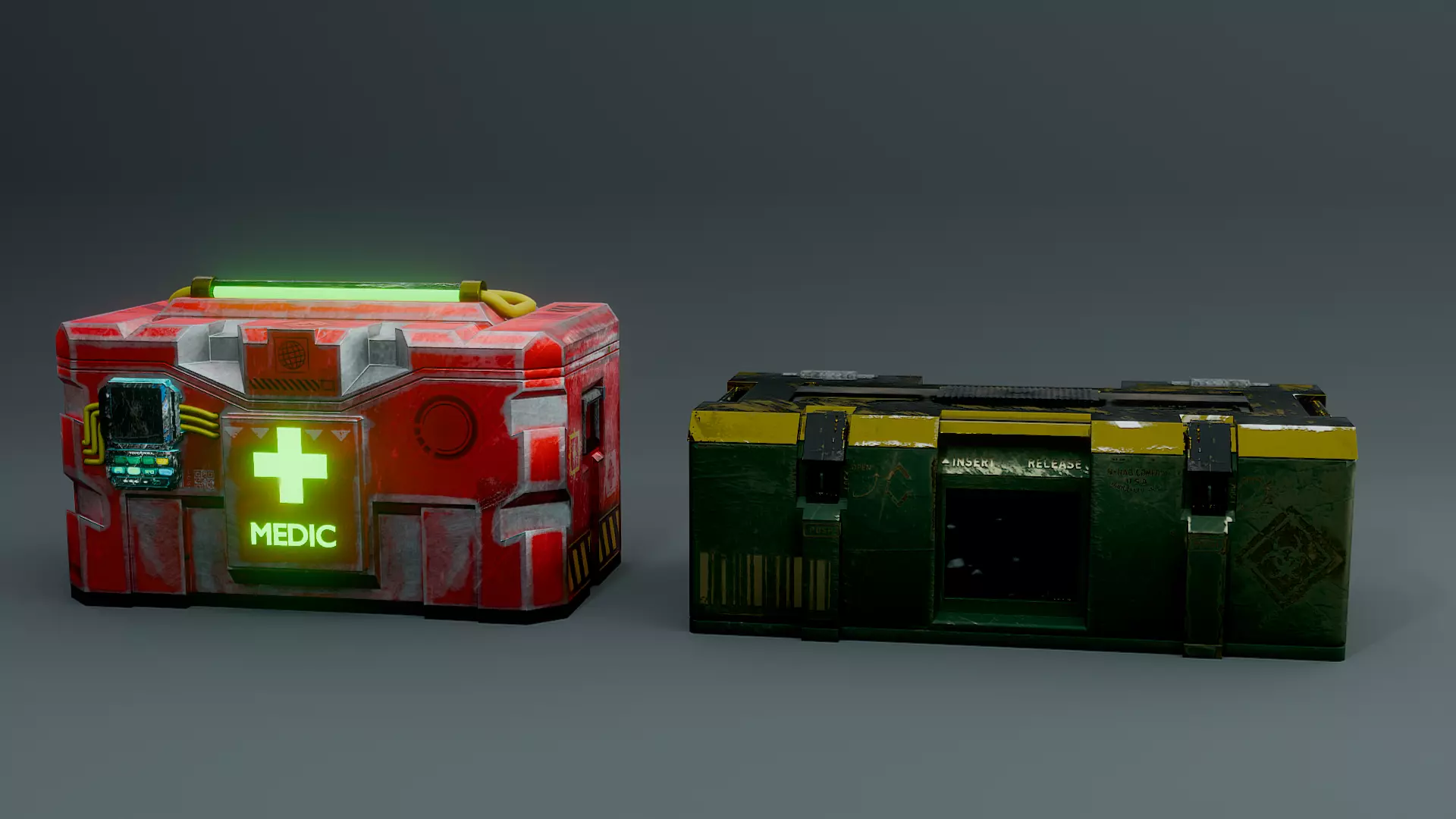 Sci-Fi Crate ammo and medical Emergency Pack - Game Ready Low-poly 3D model