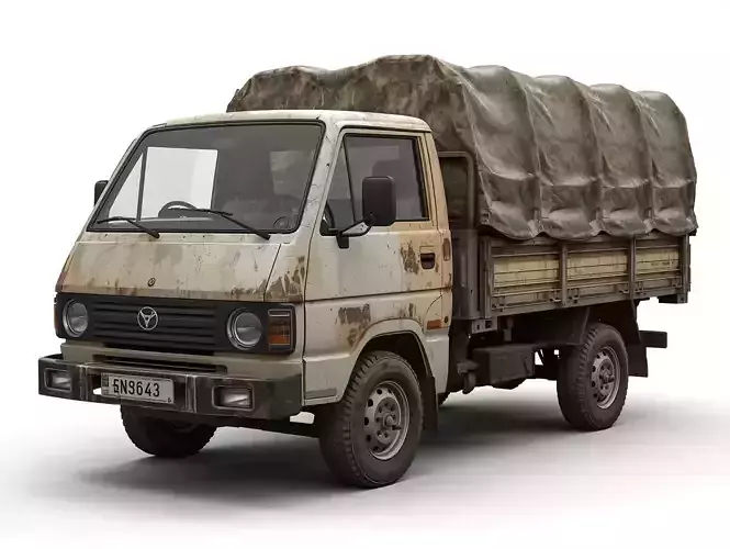 Small Middle Eastern Cargo Truck White Tan 3D Model