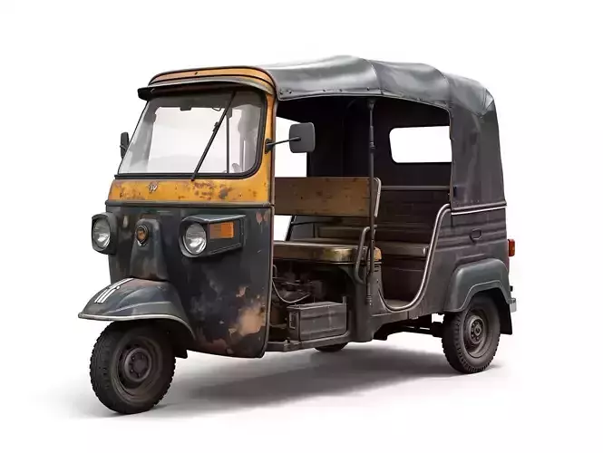 Middle Eastern Black and Yellow Tuk Tuk 3D Model