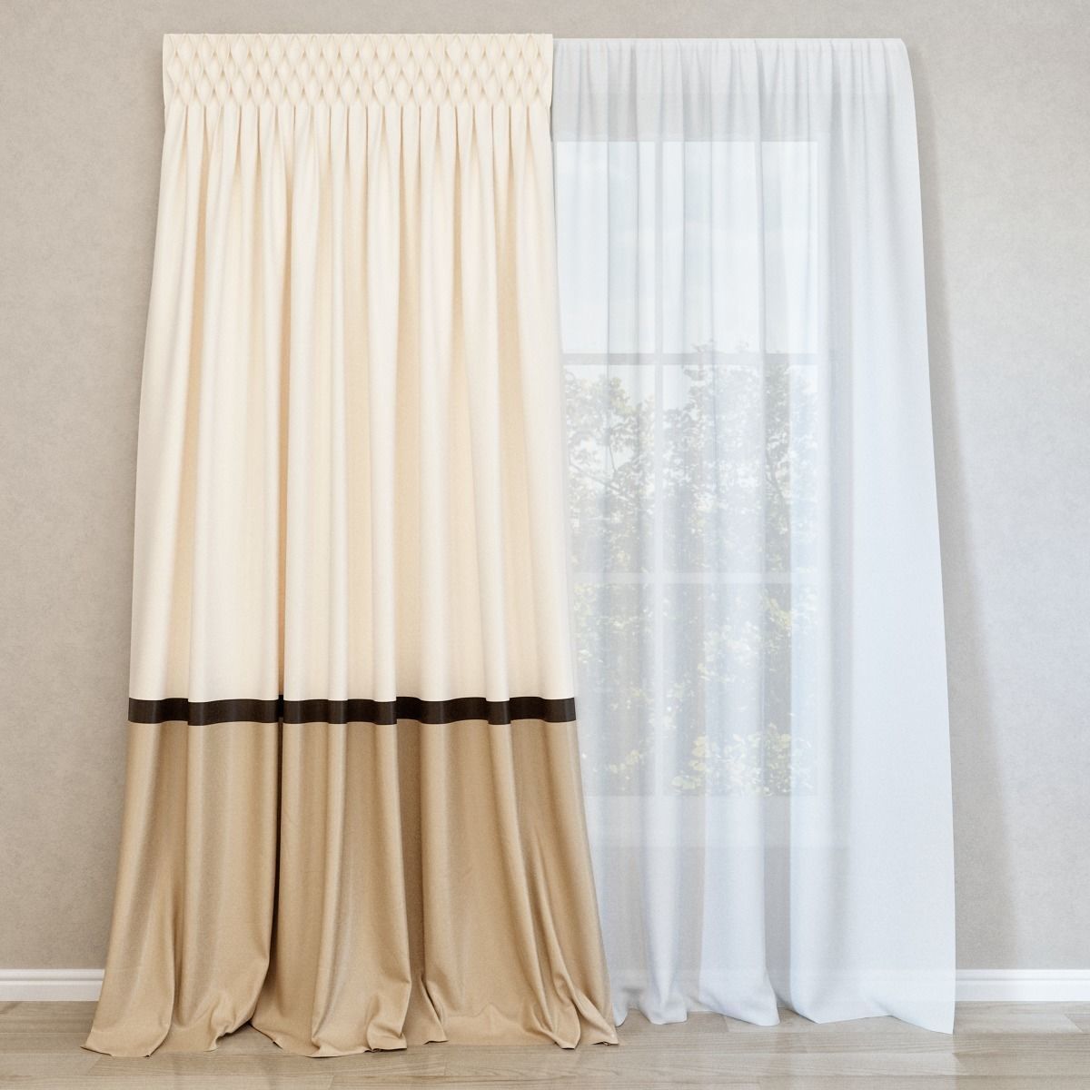 Curtains with puffs and tulle 3D model