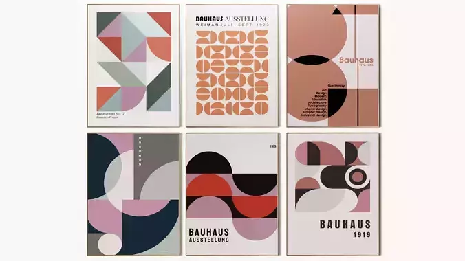 Bauhaus Red Purple Poster Set 3D model