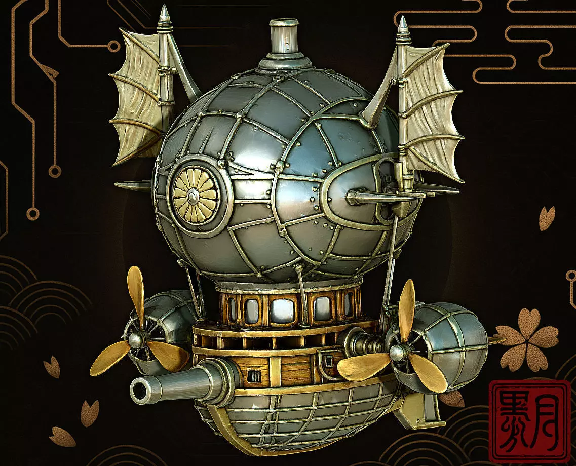 Fantasy Aether Airship Ornate Flying Vessel Highpoly Gam 3D print model